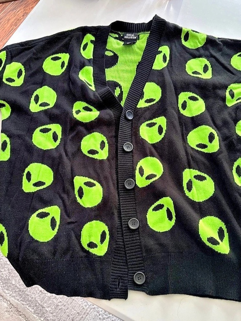 Social Collision Green Alien Cardigan